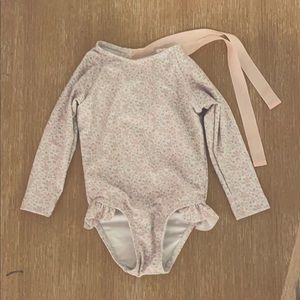 Minnow Swim Girls OnePiece Pink Floral Rashguard 1